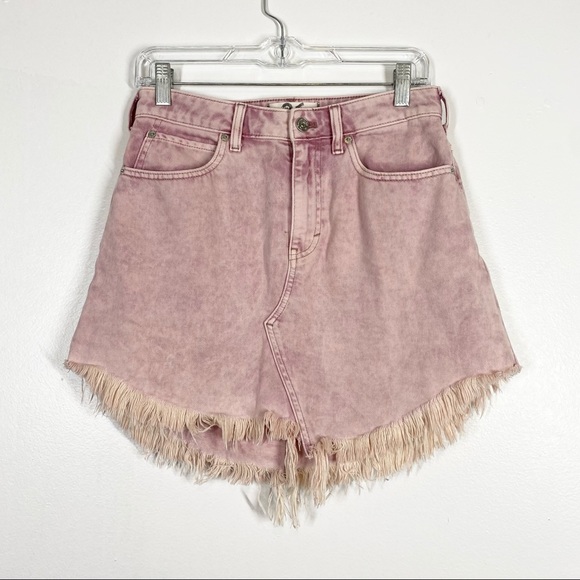 FREE PEOPLE Bailey Denim Mini Skirt Jungle Flower Pink 26 - Picture 2 of 6
